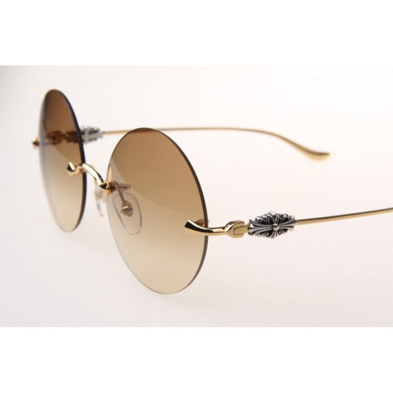 Chrome Hearts Ovaryeasy II Sunglasses In Gold With Brown Gradient Lens