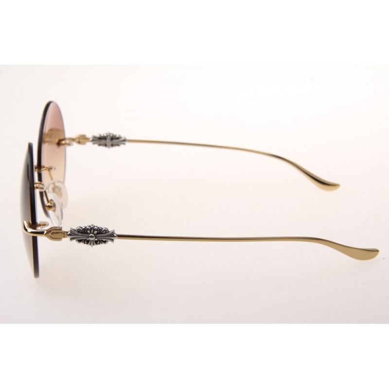 Chrome Hearts Ovaryeasy II Sunglasses In Gold With Brown Gradient Lens