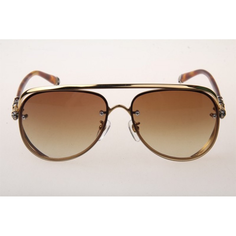 Chrome Hearts Ms-Teraker Sunglasses In Gold Tortoise With Brown Gradient Lens