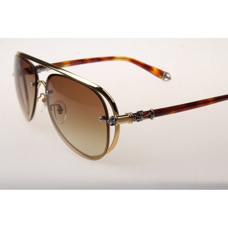 Chrome Hearts Ms-Teraker Sunglasses In Gold Tortoise With Brown Gradient Lens
