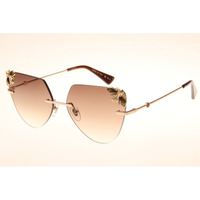 Gucci GG0160 Sunglasses In Gold Brown Gradient Bro...