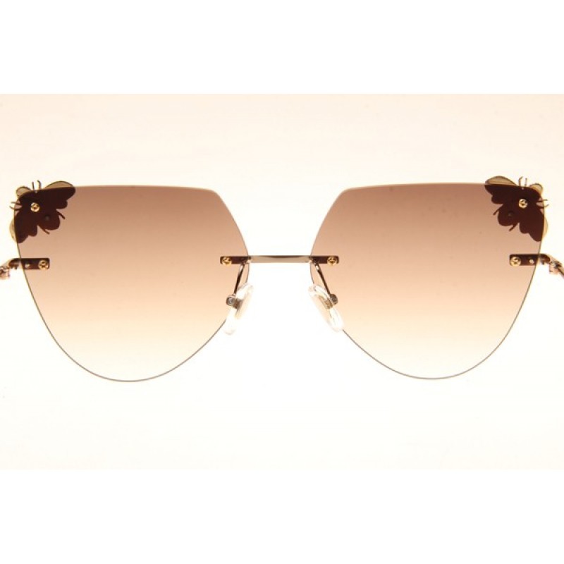 Gucci GG0160 Sunglasses In Gold Brown Gradient Brown
