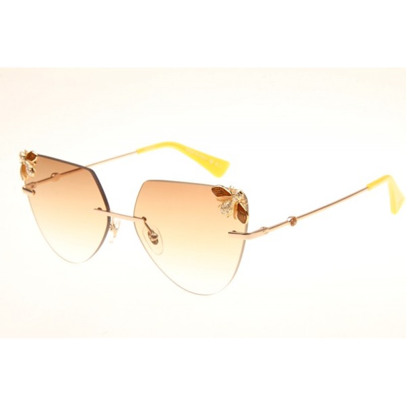 Gucci GG0160 Sunglasses In Gold Yellow Gradient Brown