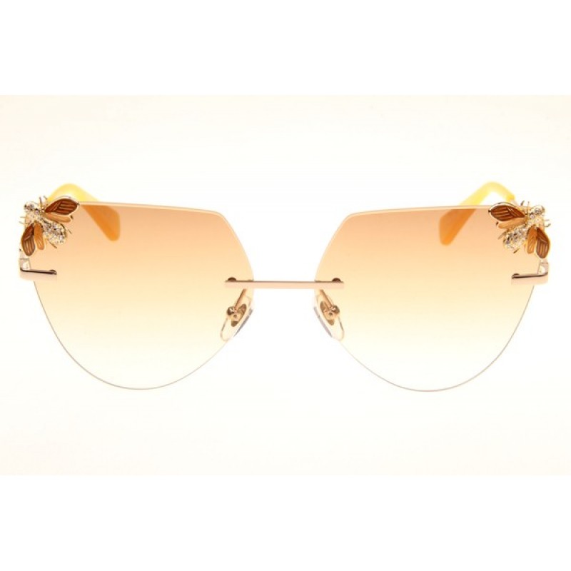 Gucci GG0160 Sunglasses In Gold Yellow Gradient Brown