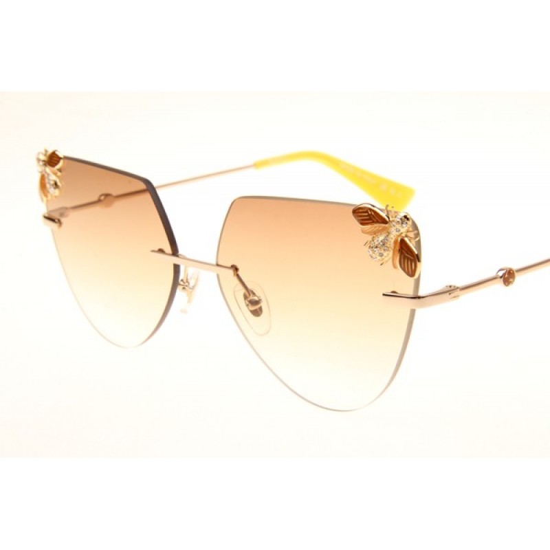 Gucci GG0160 Sunglasses In Gold Yellow Gradient Brown
