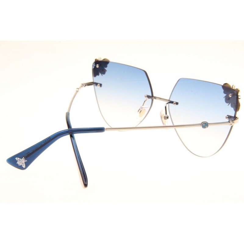 Gucci GG0160 Sunglasses In Silver Gradient Blue
