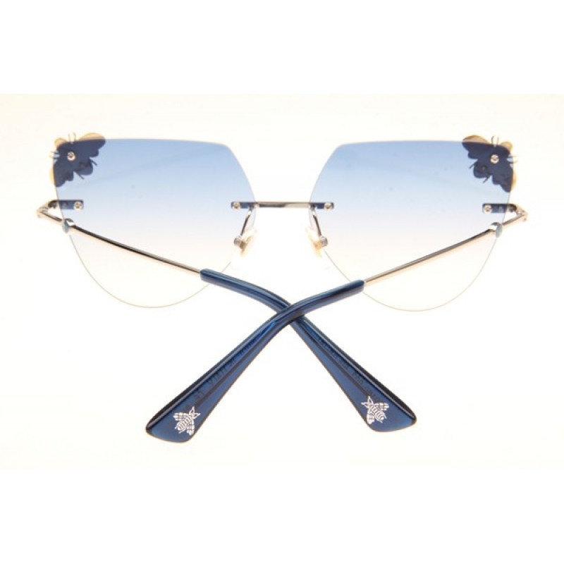 Gucci GG0160 Sunglasses In Silver Gradient Blue