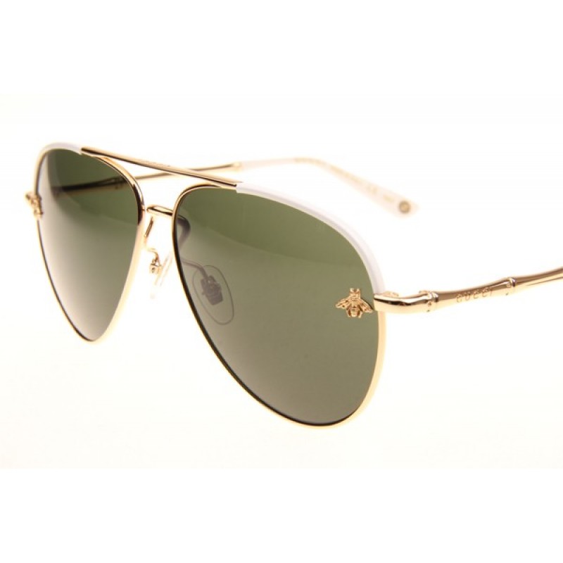 Gucci GG0338S Sunglasses In White Gold Green