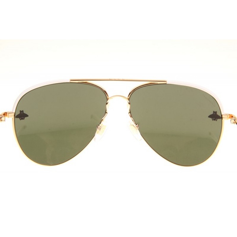 Gucci GG0338S Sunglasses In White Gold Green