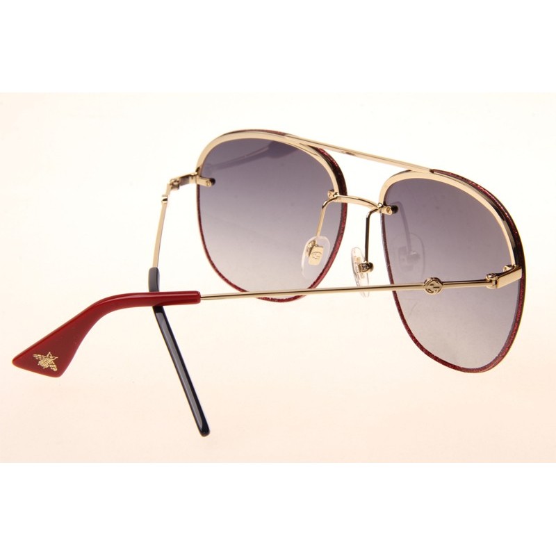 Gucci GG0227S Sunglasses In Gold Red