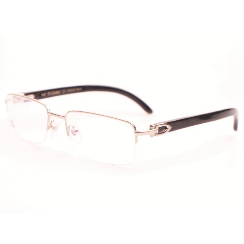 Cartier 8101096 Black Buffalo Eyeglasses In Silver