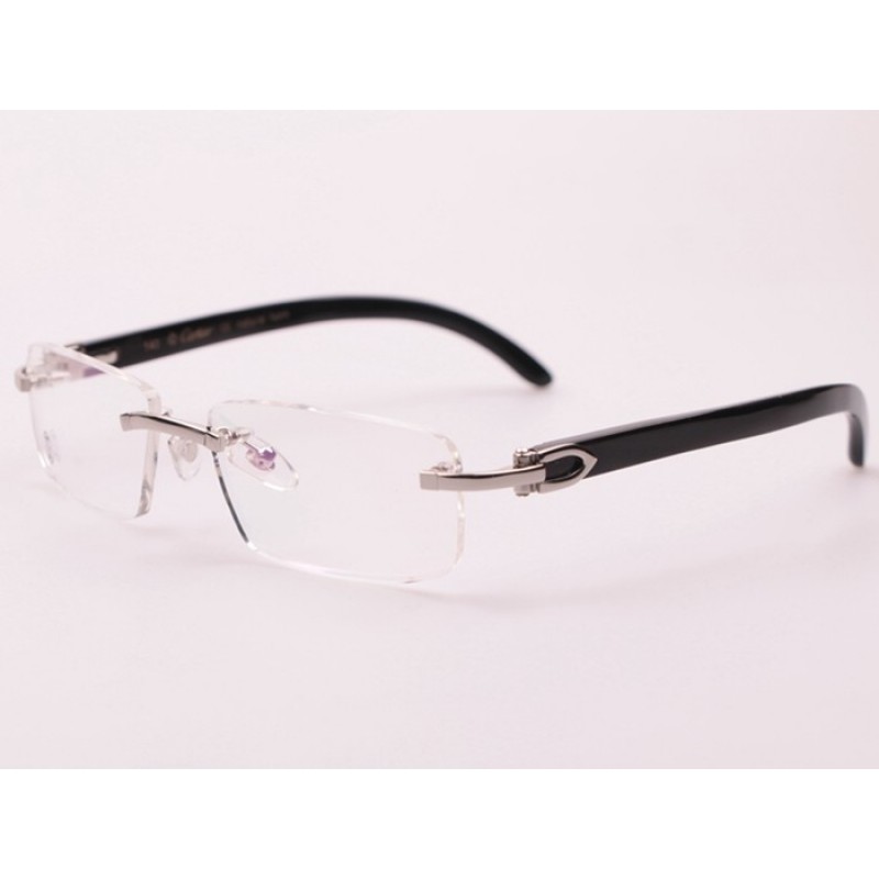 Cartier 8100907 Black Buffalo Eyeglasses In Silver