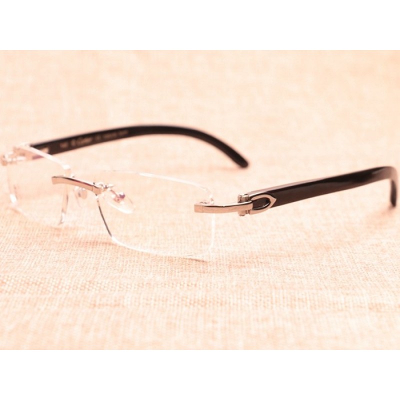 Cartier 8100907 Black Buffalo Eyeglasses In Silver