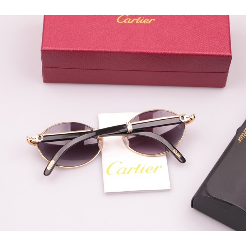 Cartier 7550178 Black Buffalo Sunglasses In Gold Grey