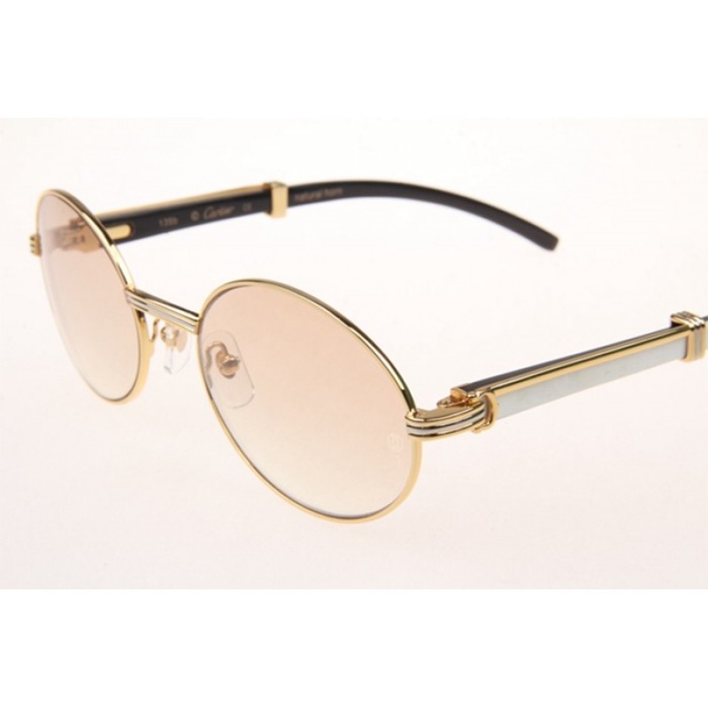 Cartier 7550178 White Mix Black Buffalo Sunglasses In Gold Brown