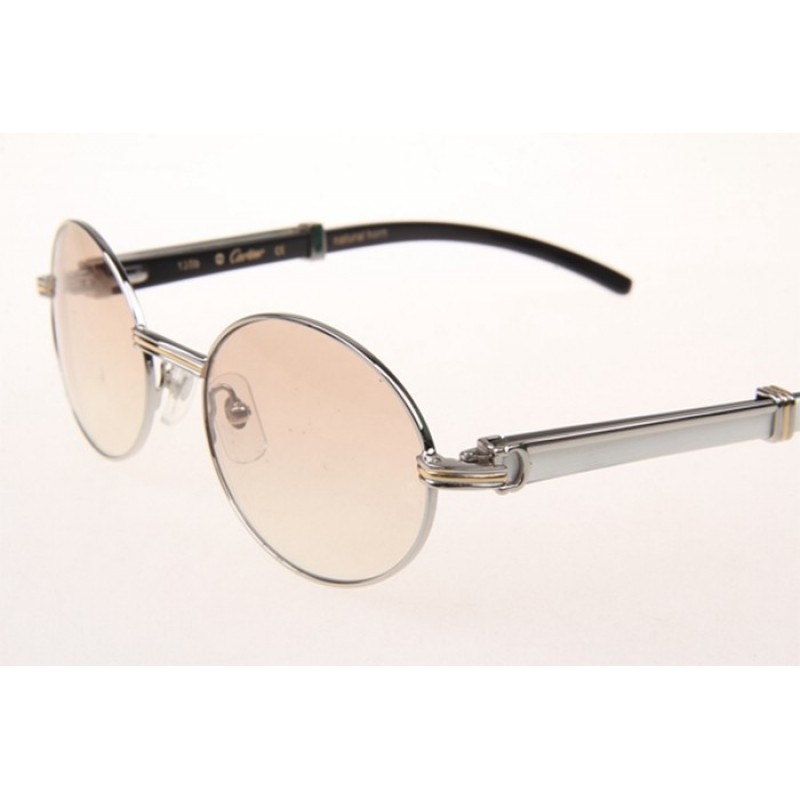Cartier 7550178 White Mix Black Buffalo Sunglasses In Silver Brown