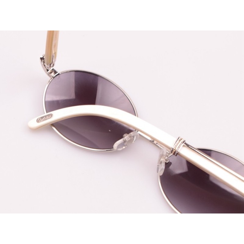 Cartier 7550178 White Buffalo Sunglasses In Silver Grey