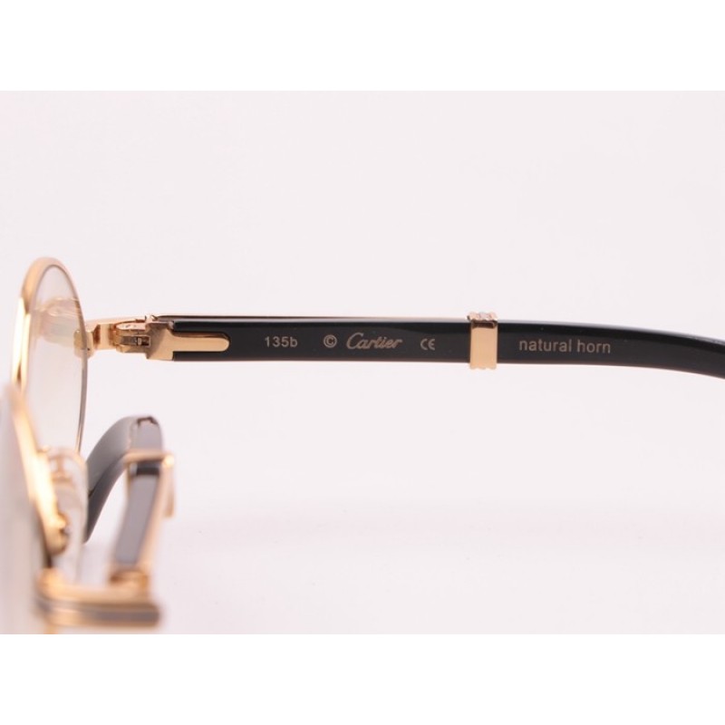 Cartier 7550178 Black Buffalo Sunglasses With Mirror Lens Brown