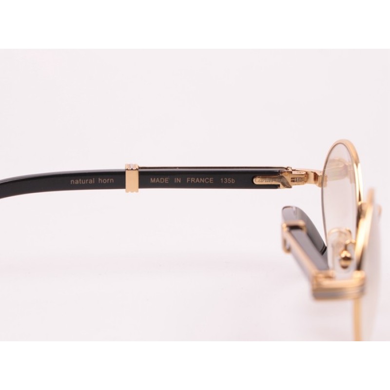 Cartier 7550178 Black Buffalo Sunglasses With Mirror Lens Brown