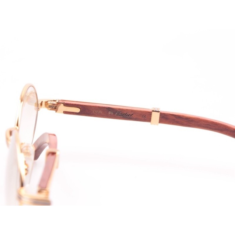 Cartier 7550178 Wood Sunglasses In Gold Mirror