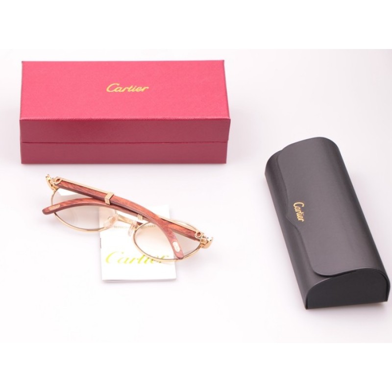Cartier 7550178 Wood Sunglasses In Gold Mirror