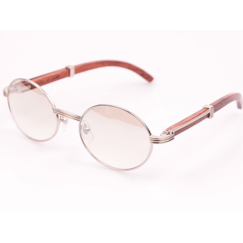 Cartier 7550178 Wood Sunglasses In Silver Mirror