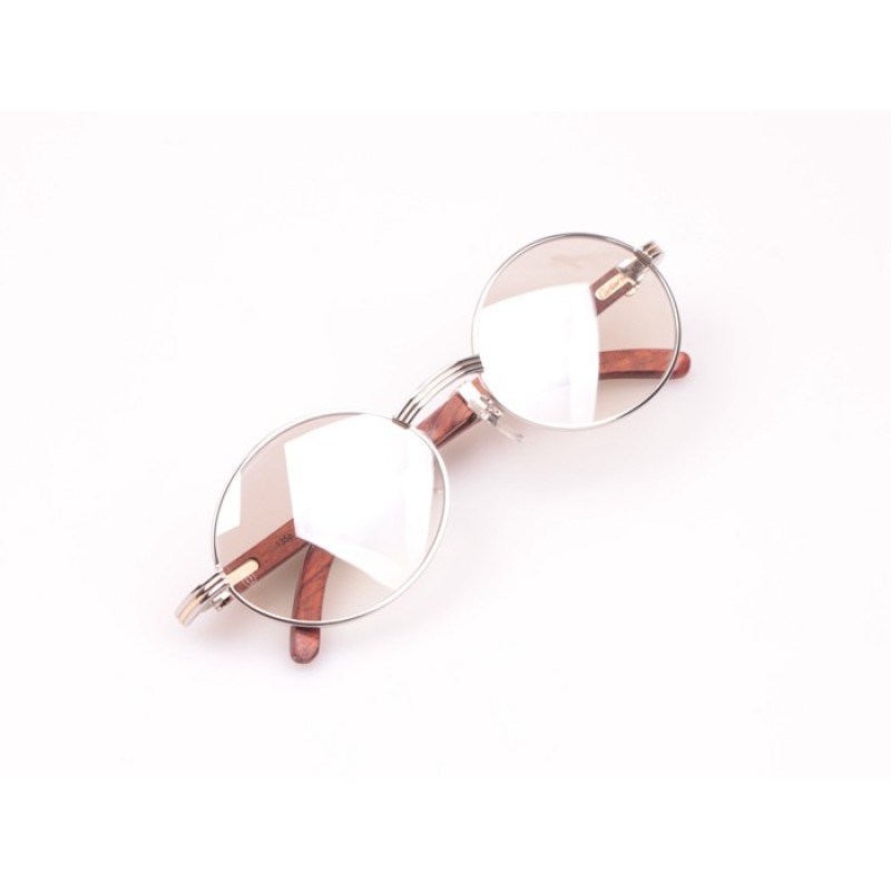 Cartier 7550178 Wood Sunglasses In Silver Mirror