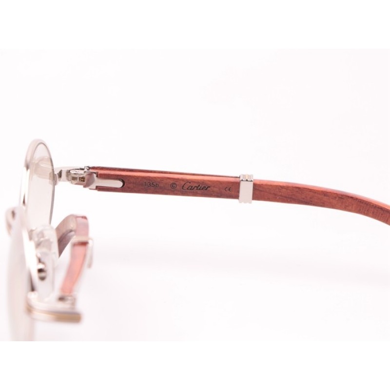 Cartier 7550178 Wood Sunglasses In Silver Mirror