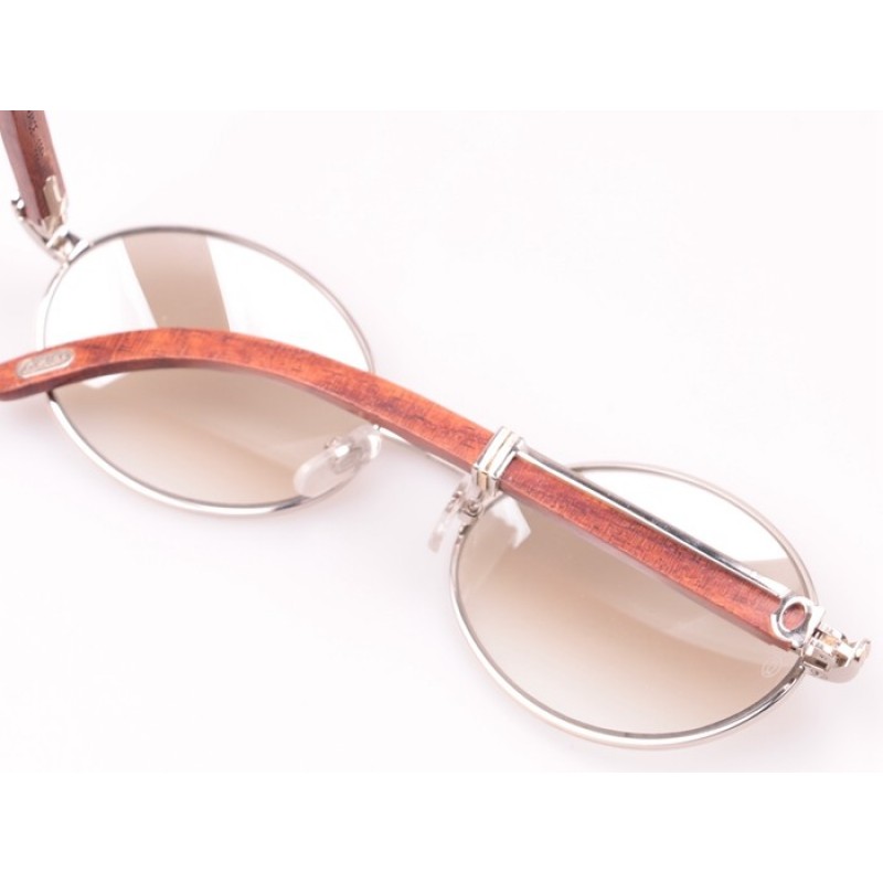 Cartier 7550178 Wood Sunglasses In Silver Mirror