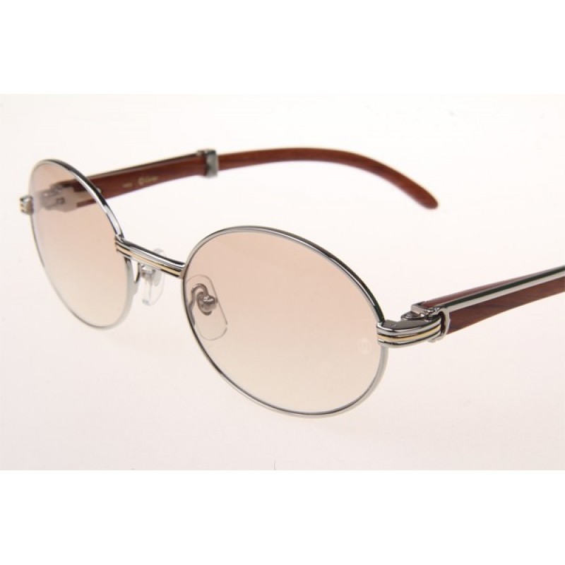 Cartier 7550178 Wood Sunglasses In Silver Brown