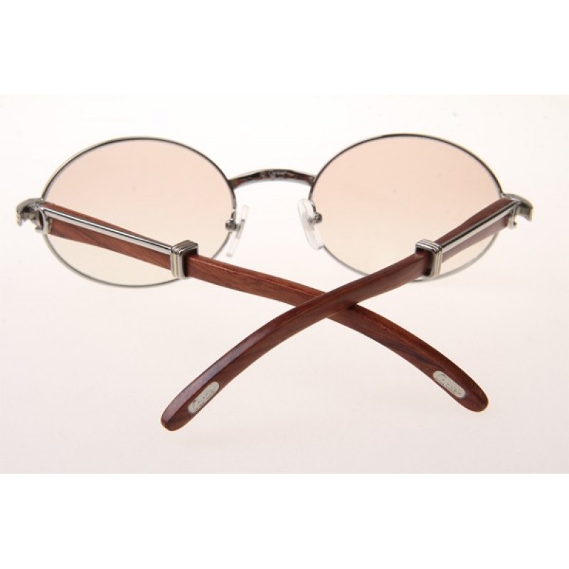 Cartier 7550178 Wood Sunglasses In Silver Brown