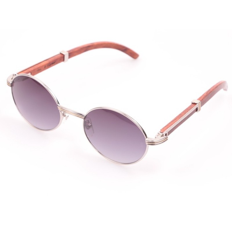 Cartier 7550178 Wood Sunglasses In Silver Grey