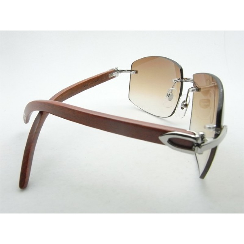 Cartier 4189705 Wood Sunglasses In Silver Brown