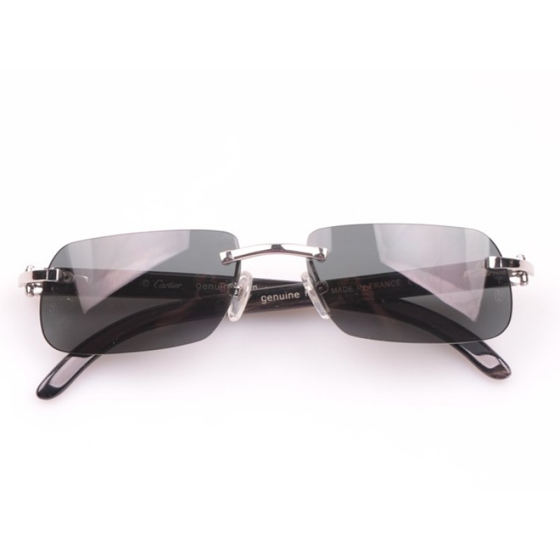 Cartier 4189706 Black Buffalo Sunglasses In Silver Grey