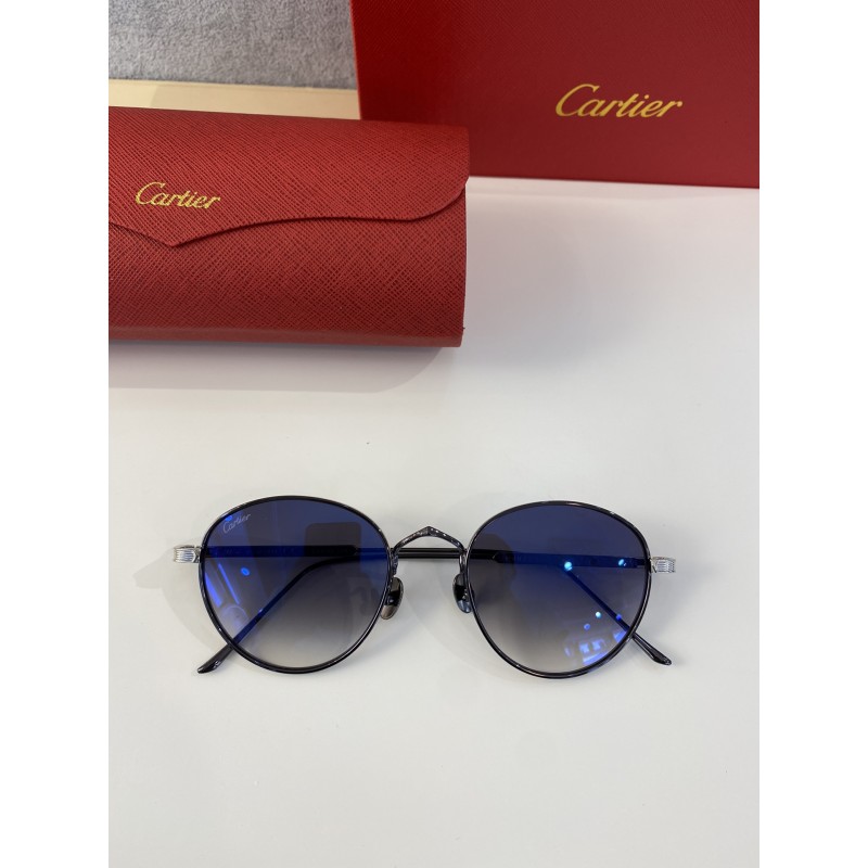 Cartier CT0009S Sunglasses In Black Silver Gradient Blue