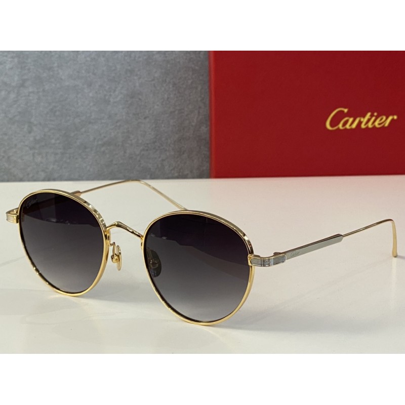 Cartier CT0009S Sunglasses In Gold Silver Gradient Gray