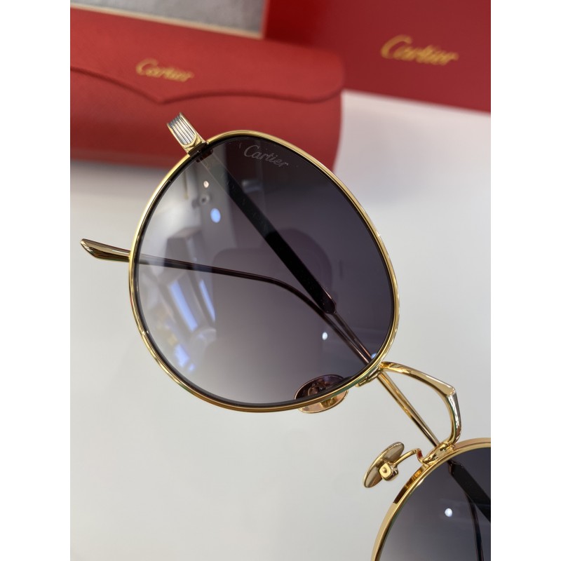 Cartier CT0009S Sunglasses In Gold Silver Gradient Gray