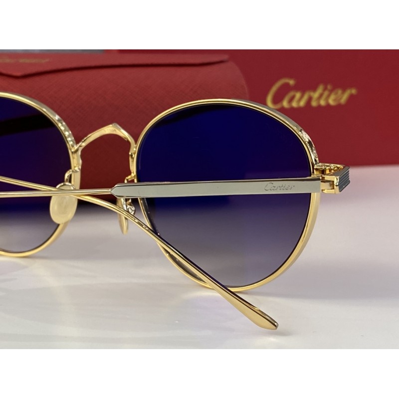 Cartier CT0009S Sunglasses In Gold Silver Gradient Gray