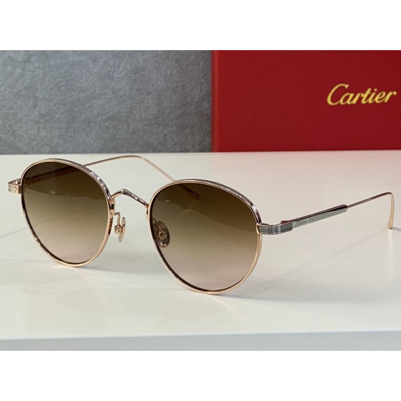 Cartier CT0009S Sunglasses In Gold Silver Gradient Tan