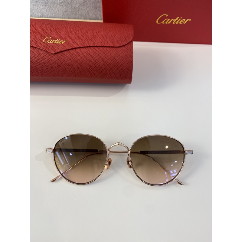 Cartier CT0009S Sunglasses In Gold Silver Gradient Tan