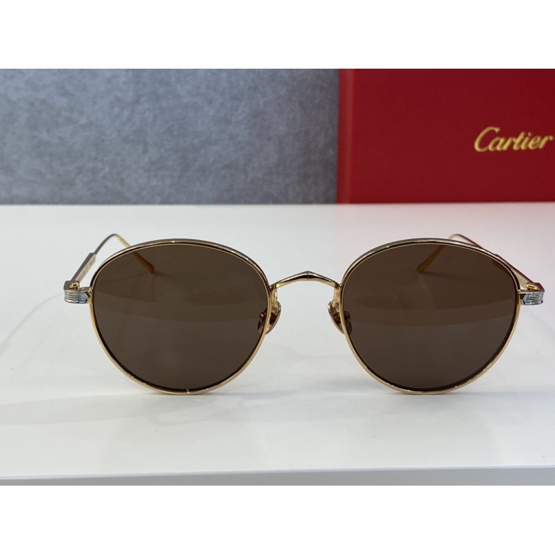 Cartier CT0009S Sunglasses In Gold Silver Tan