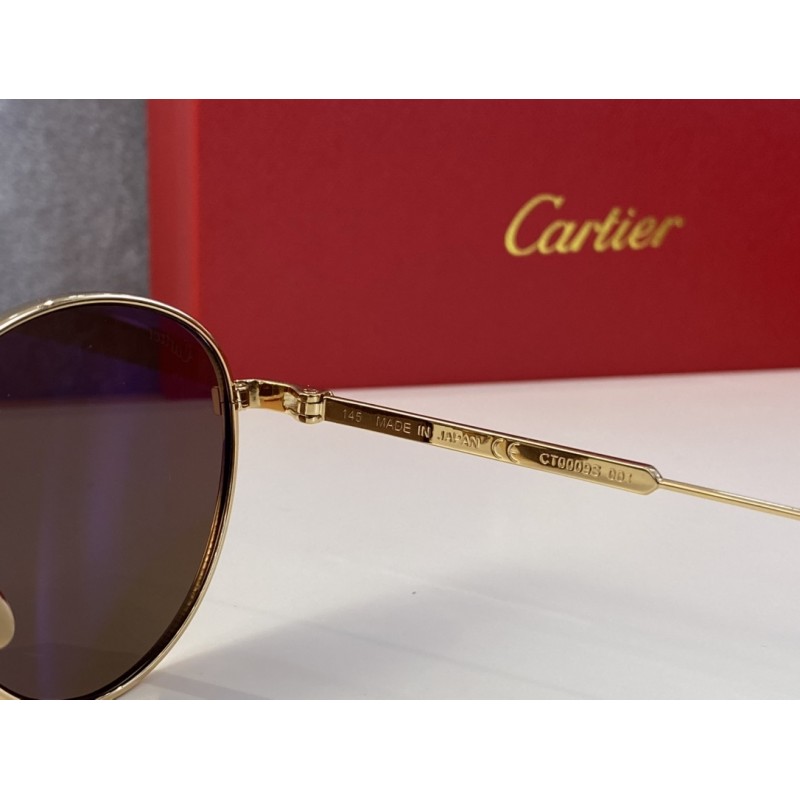 Cartier CT0009S Sunglasses In Gold Silver Tan
