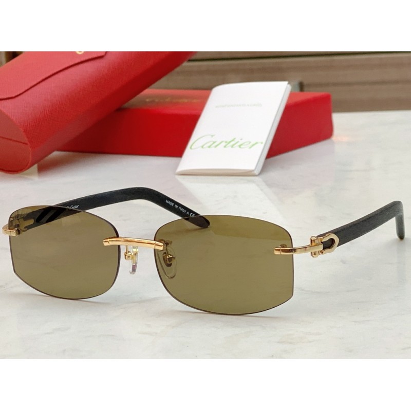 Cartier CT0031RS Sunglasses In Black Gold Tan