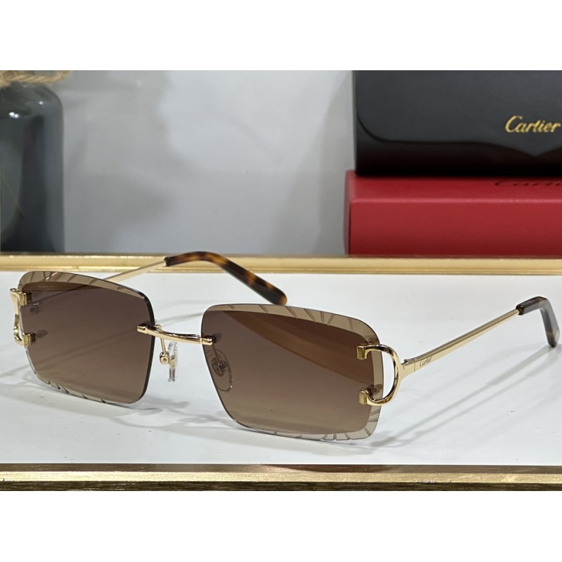 Cartier CT0092 Sunglasses In Gold Tan