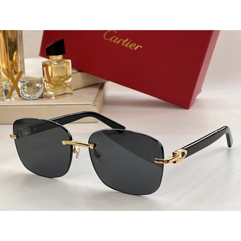 Cartier CT0227S Sunglasses In Black Gold Dark Gree...