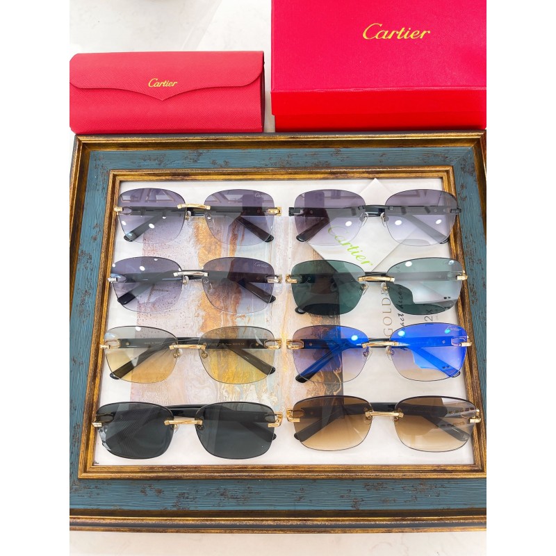 Cartier CT0227S Sunglasses In Black Gold Dark Green