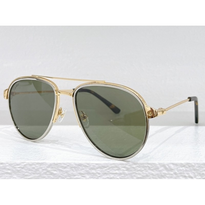 Cartier CT0325S Sunglasses In Gold Silver Dark Gre...