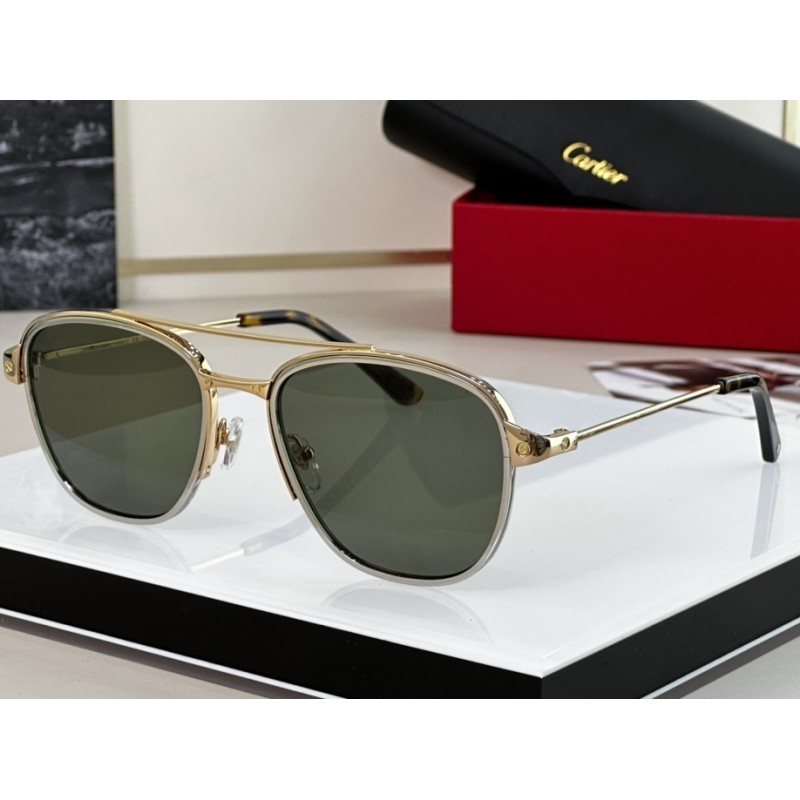 Cartier CT0326S Sunglasses In Gold Silver Dark Gre...