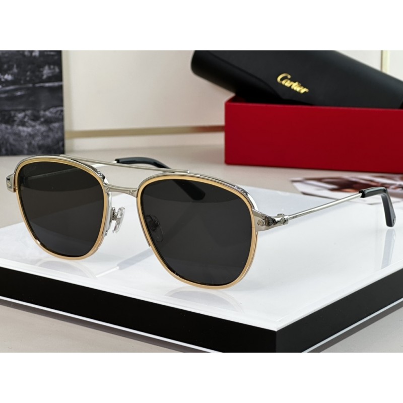 Cartier CT0326S Sunglasses In Silver Gold Gray