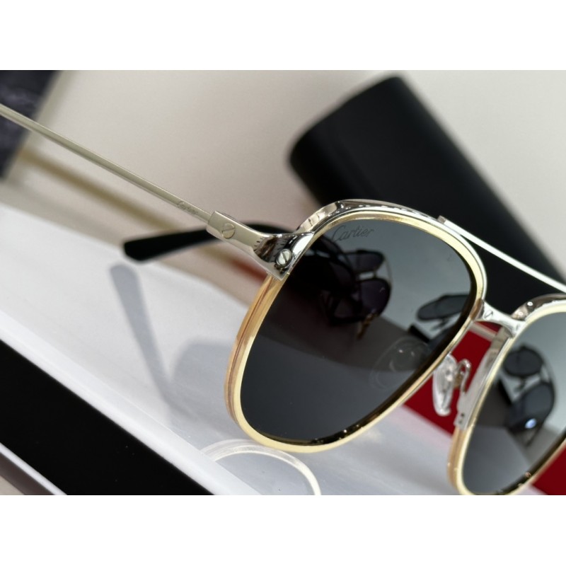 Cartier CT0326S Sunglasses In Silver Gold Gray